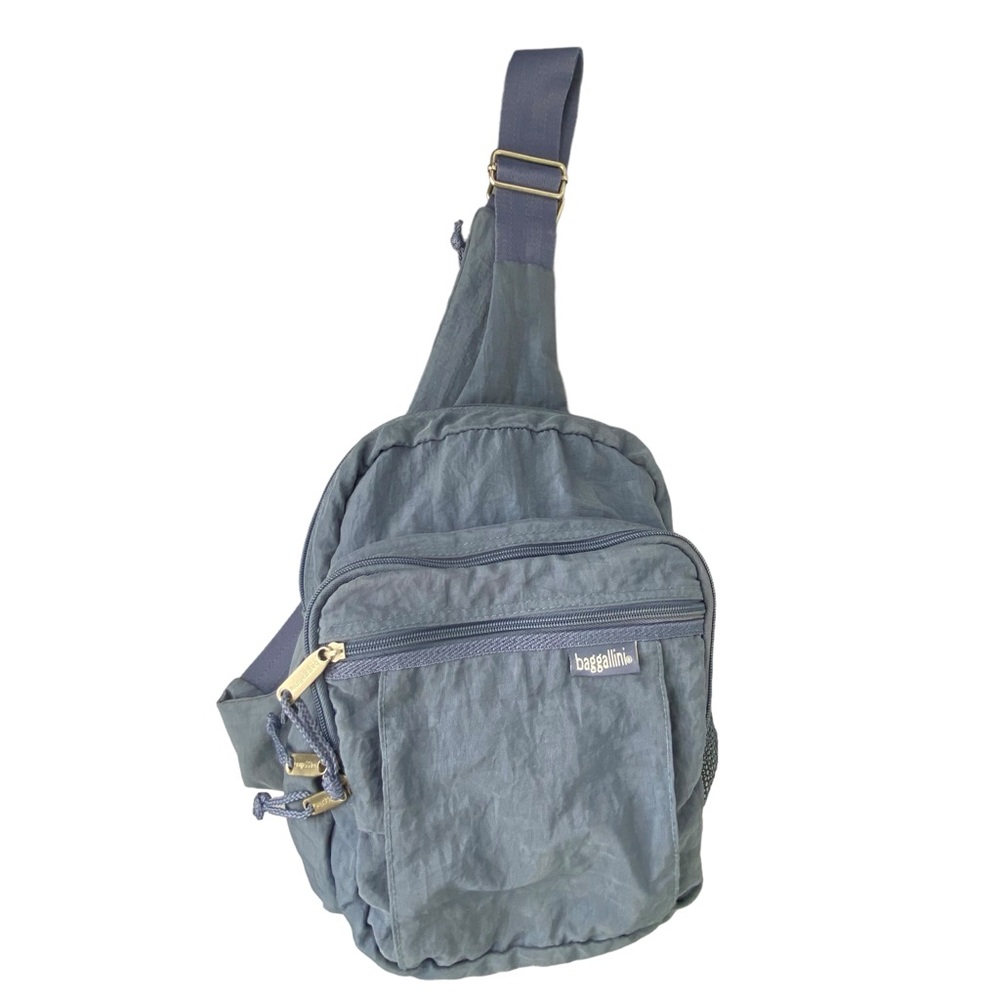 Baggallini Sling Backpack Crossbody Travel Nylon Multi Pocket Messenger Bag Blue